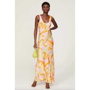 Delfi Collective Donna Maxi Dress Multicolor Printed Satin Slip US M